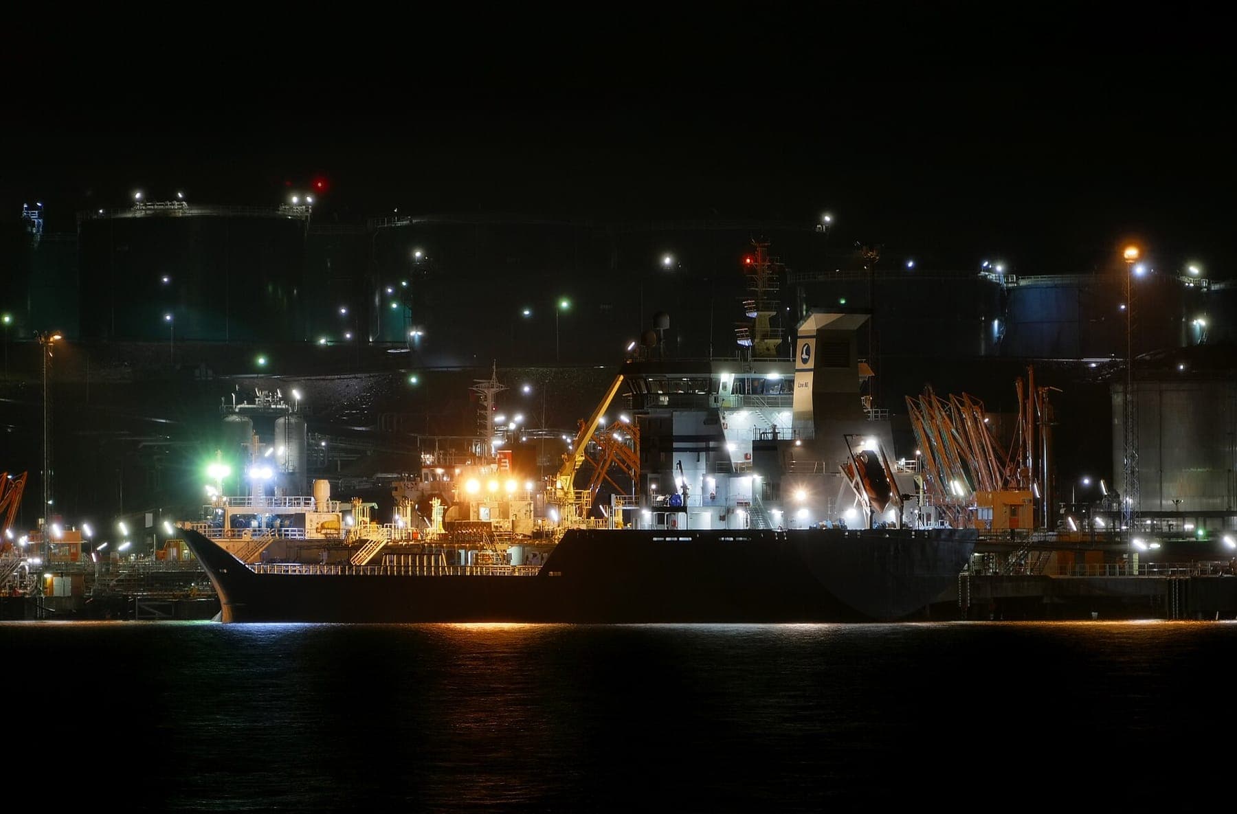 A products terminal with moored tankers